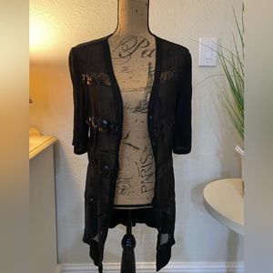 Love Julian black sheer/sequin cardigan. L